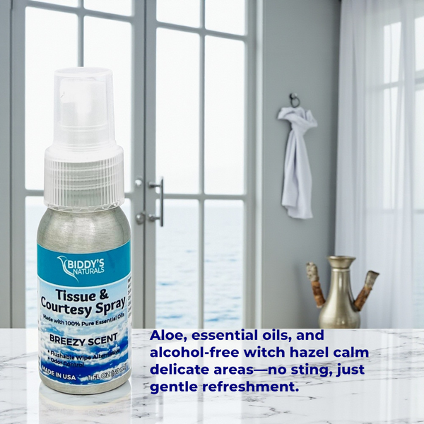 Tissue & Courtesy Spray Flushable Wipe Alternative. Breezy Scent 1oz
