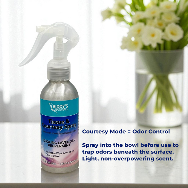 Tissue & Courtesy Spray Flushable Wipe Alternative. Cooloing Lavender & Peppermint 4oz