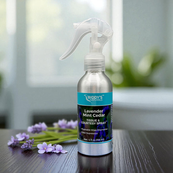 Lavender Mint Cedar Tissue & Courtesy Spray – Cooling, Clean & Comforting 4oz.