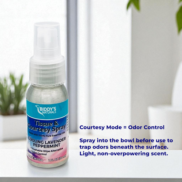 Tissue & Courtesy Spray Flushable Wipe Alternative. Cooling Lavender Peppermint 1oz