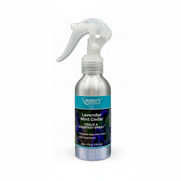 Lavender Mint Cedar Tissue & Courtesy Spray™ – Cooling, Clean & Comforting 4oz.